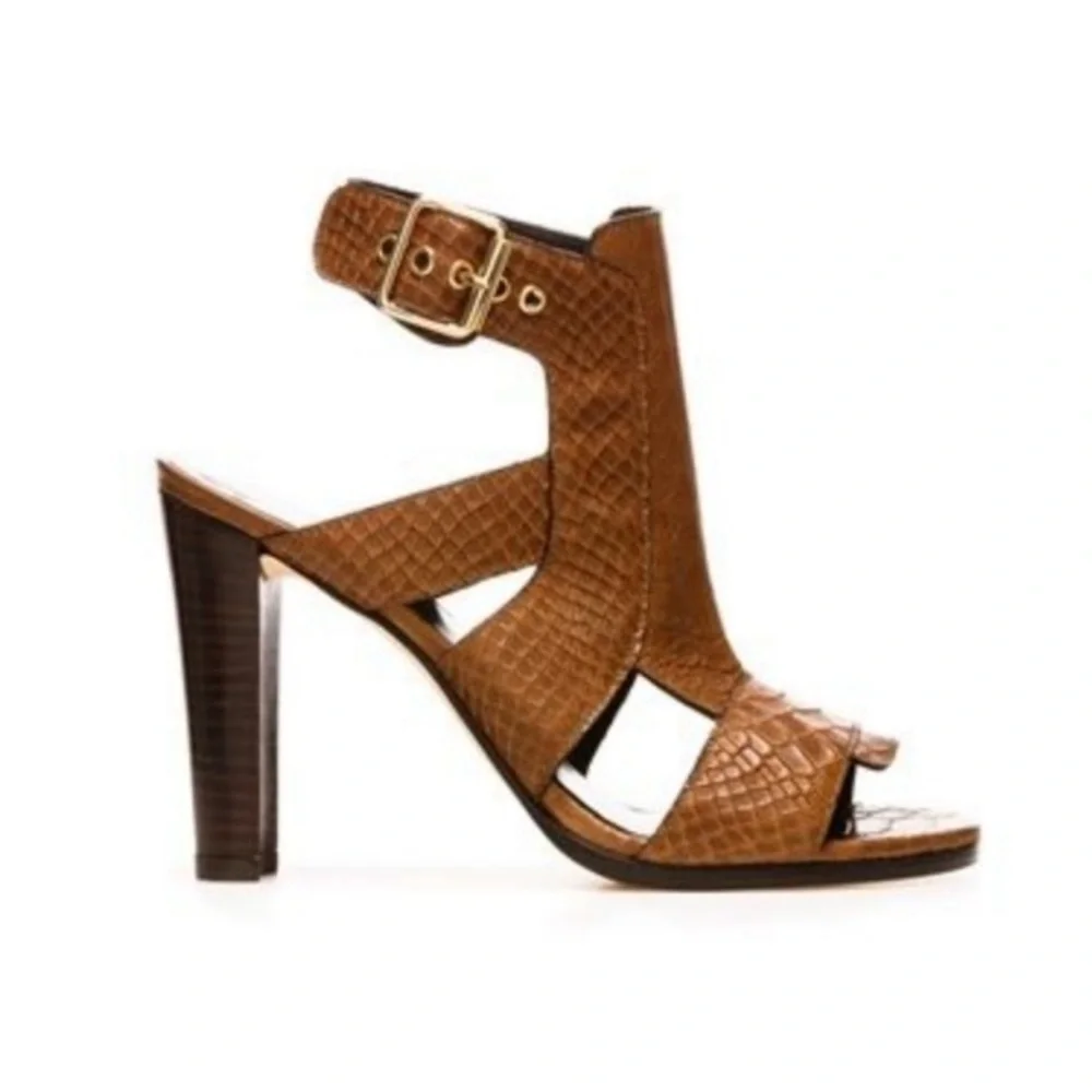 Stuart Weitzman Chunky High Heel Shoes in Toffee Camel Brown Sz 8.5 Maximalist